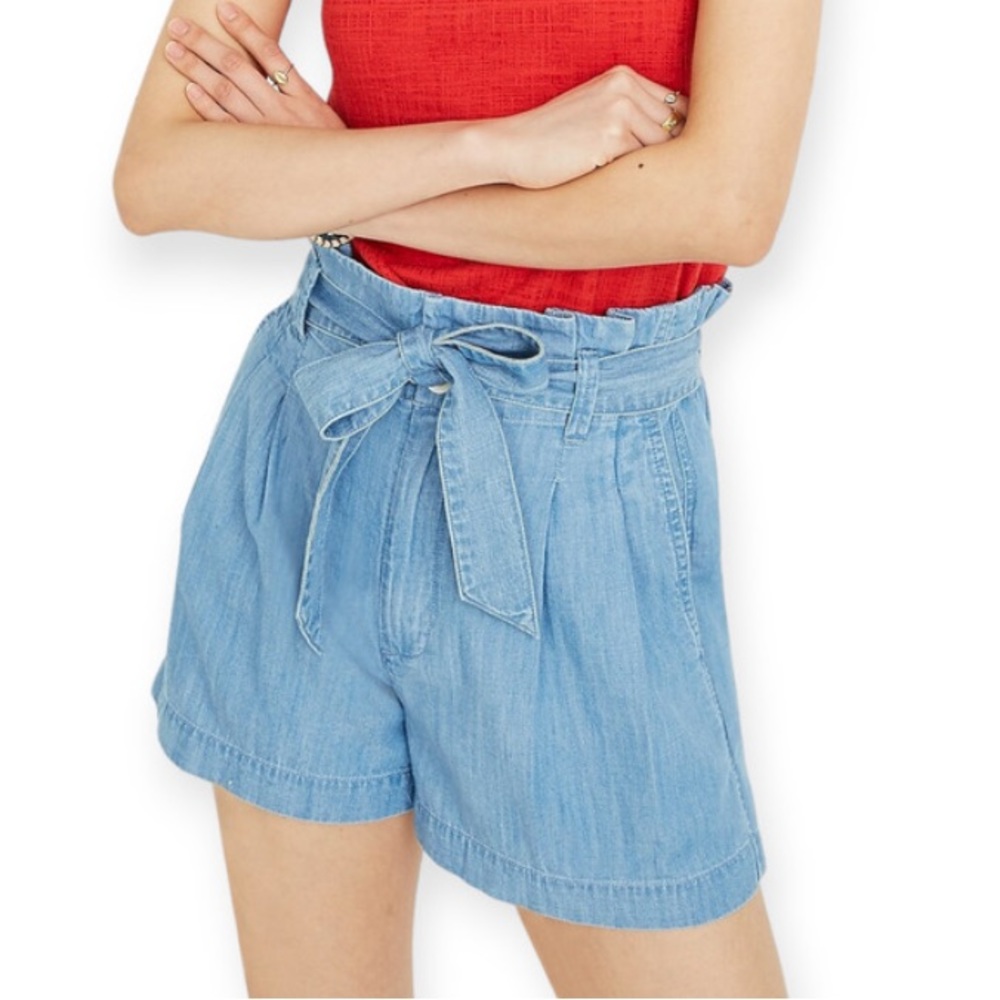 Madewell Light Blue High Waist Tie Front Denim Shorts
